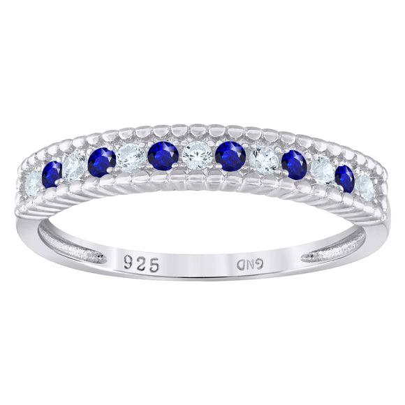 925 Sterling Silver Womens White Royal Blue Cubic Zirconia Semi Eternity Stackable Wedding Band Ring Size 6