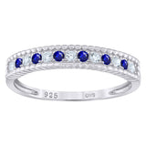 925 Sterling Silver Womens White Royal Blue Cubic Zirconia Semi Eternity Stackable Wedding Band Ring Size 6
