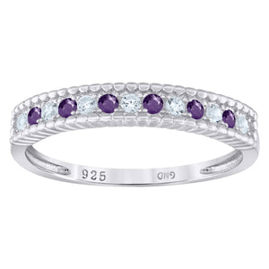 925 Sterling Silver Womens White Purple Cubic Zirconia Semi Eternity Stackable Wedding Band Ring Size 6
