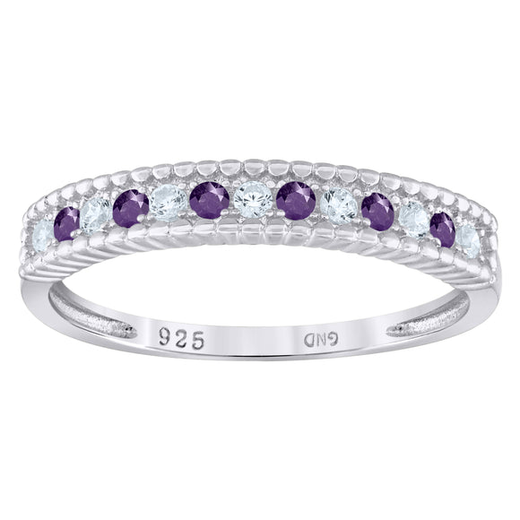 925 Sterling Silver Womens White Purple Cubic Zirconia Semi Eternity Stackable Wedding Band Ring Size 6