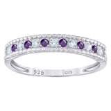 925 Sterling Silver Womens White Purple Cubic Zirconia Semi Eternity Stackable Wedding Band Ring Size 8
