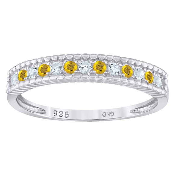 925 Sterling Silver Womens White Yellow Cubic Zirconia Semi Eternity Stackable Wedding Band Ring Size 6