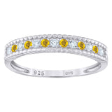 925 Sterling Silver Womens White Yellow Cubic Zirconia Semi Eternity Stackable Wedding Band Ring Size 7