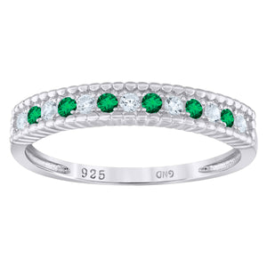 925 Sterling Silver Womens White Green Cubic Zirconia Semi Eternity Stackable Wedding Band Ring Size 7