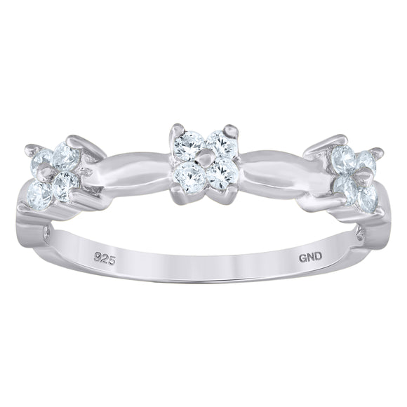 925 Sterling Silver Womens Cubic-Zirconia Flower Ring Size 6