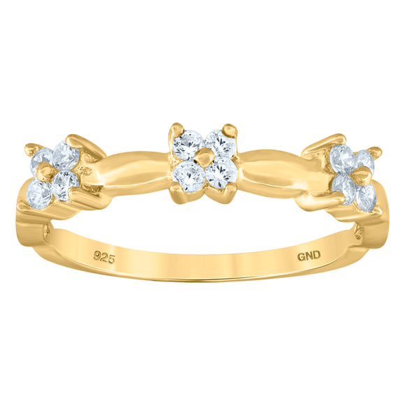925 Sterling Silver Yellow-Tone Womens Cubic-Zirconia Flower Ring Size 6