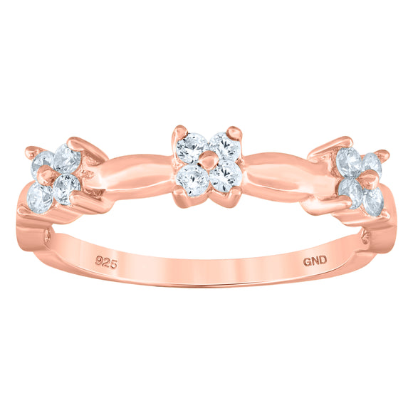 925 Sterling Silver Rose-Tone Womens Cubic-Zirconia Flower Ring Size 7
