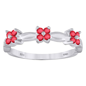 925 Sterling Silver Womens Red Cubic-Zirconia Flower Ring Size 8