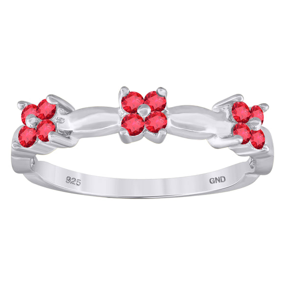 925 Sterling Silver Womens Red Cubic-Zirconia Flower Ring Size 8