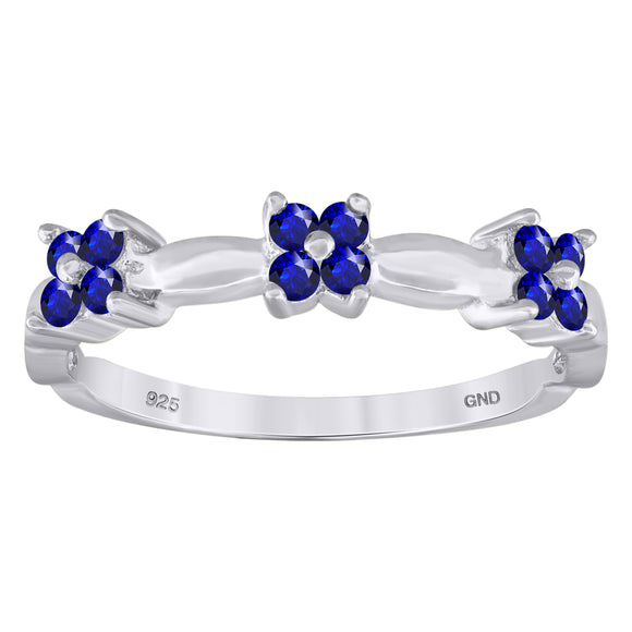925 Sterling Silver Womens Royal Blue Cubic-Zirconia Flower Ring Size 6
