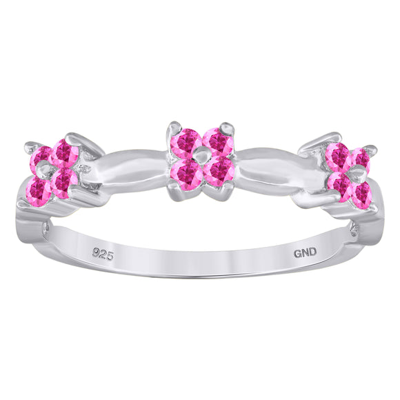 925 Sterling Silver Womens Pink Cubic-Zirconia Flower Ring Size 6