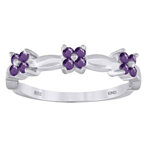 925 Sterling Silver Womens Purple Cubic-Zirconia Flower Ring Size 6