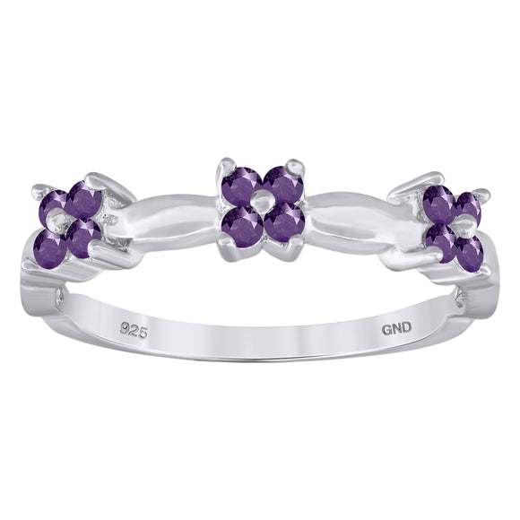 925 Sterling Silver Womens Purple Cubic-Zirconia Flower Ring Size 6