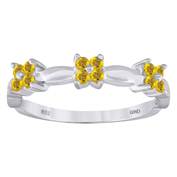 925 Sterling Silver Womens Yellow Cubic-Zirconia Flower Ring Size 7