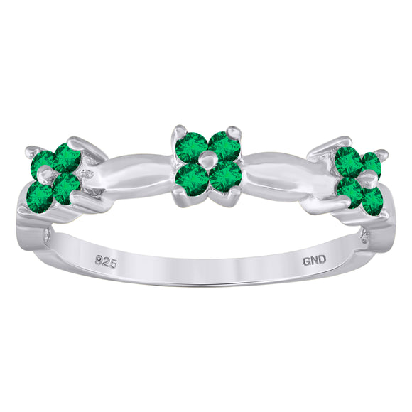 925 Sterling Silver Womens Green Cubic-Zirconia Flower Ring Size 6