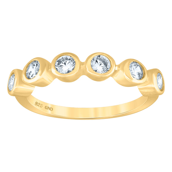 925 Sterling Silver Yellow-Tone Womens Cubic-Zirconia Ring Size 7