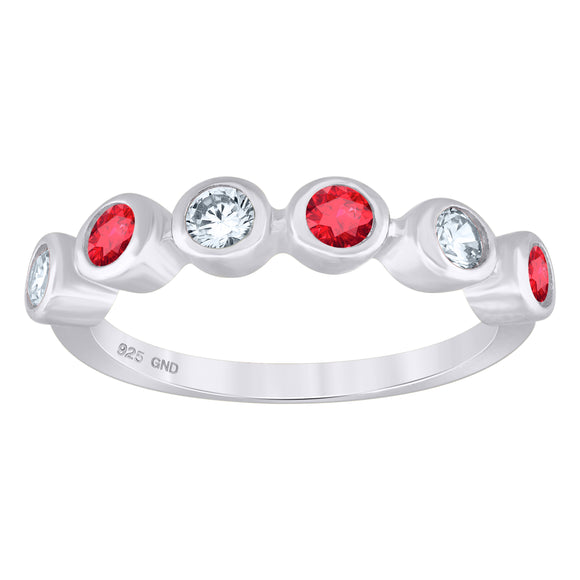 925 Sterling Silver Womens White Red Cubic-Zirconia Ring Size 7