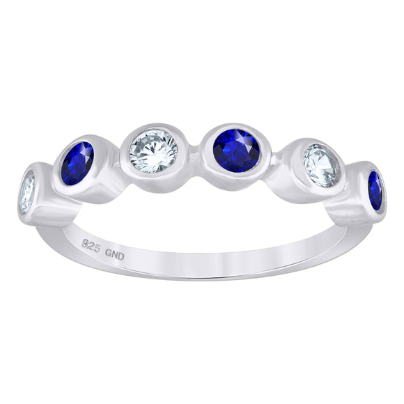 925 Sterling Silver Womens White Royal Blue Cubic-Zirconia Ring Size 7