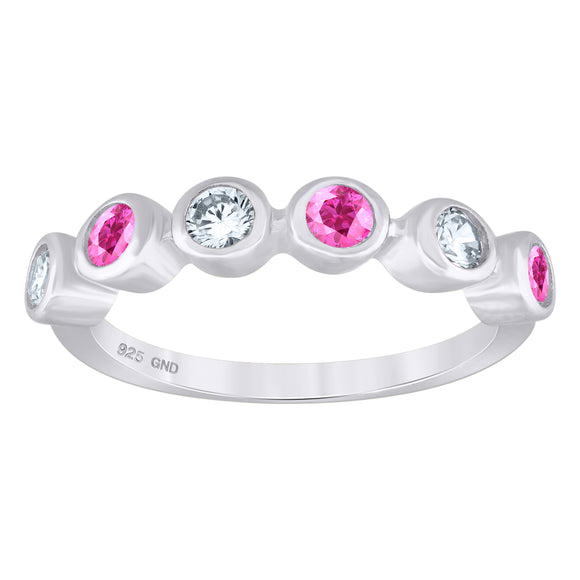 925 Sterling Silver Womens White Pink Cubic-Zirconia Ring Size 6