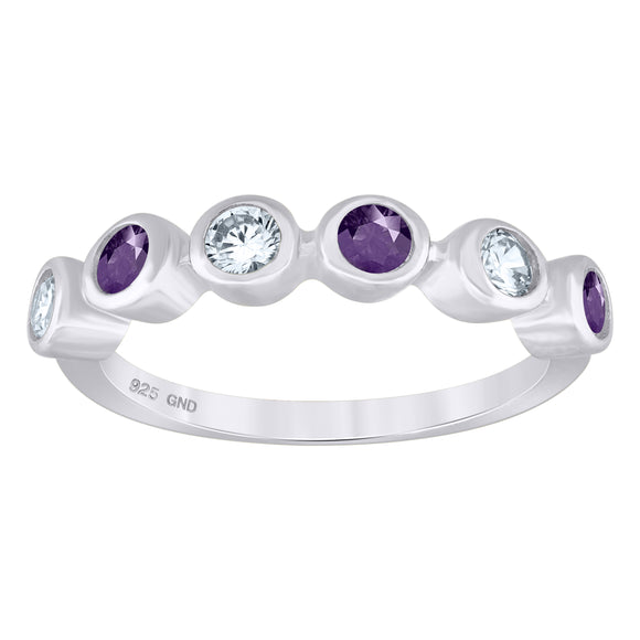 925 Sterling Silver Womens White Purple Cubic-Zirconia Ring Size 6