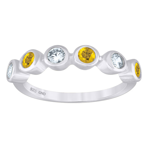 925 Sterling Silver Womens White Yellow Cubic-Zirconia Ring Size 6