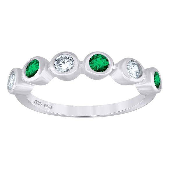 925 Sterling Silver Womens White Green Cubic-Zirconia Ring Size 6