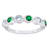 925 Sterling Silver Womens White Green Cubic-Zirconia Ring Size 7