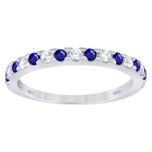 925 Sterling Silver Womens White Royal Blue Cubic-Zirconia Ring Size 7