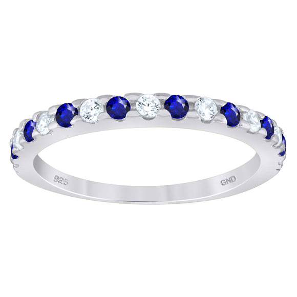 925 Sterling Silver Womens White Royal Blue Cubic-Zirconia Ring Size 7