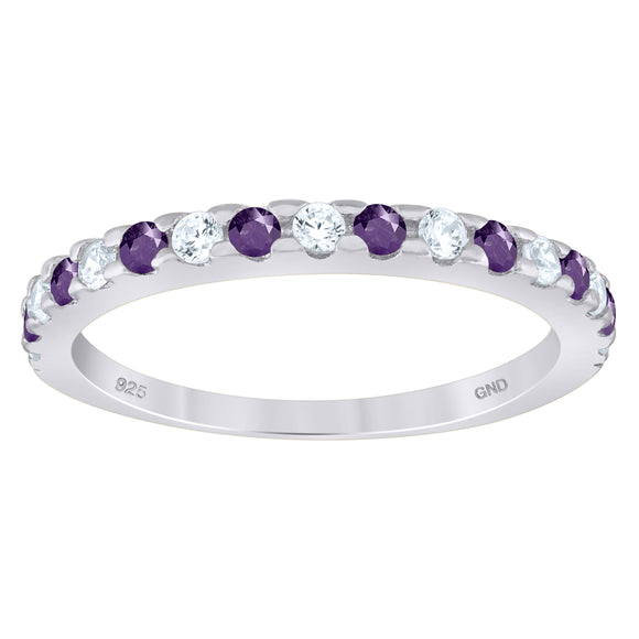 925 Sterling Silver Womens White Purple Cubic-Zirconia Ring Size 7