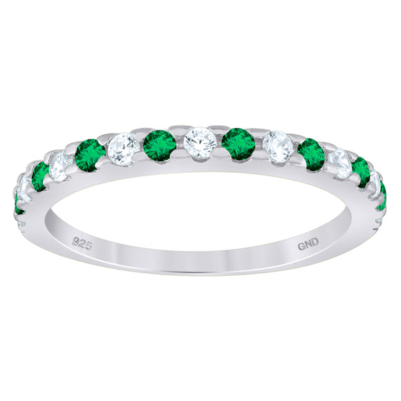 925 Sterling Silver Womens White Green Cubic-Zirconia Ring Size 7