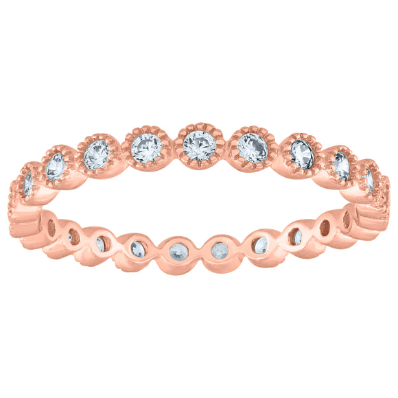 925 Sterling Silver Rose-Tone Womens Cubic-Zirconia Ring Size 7