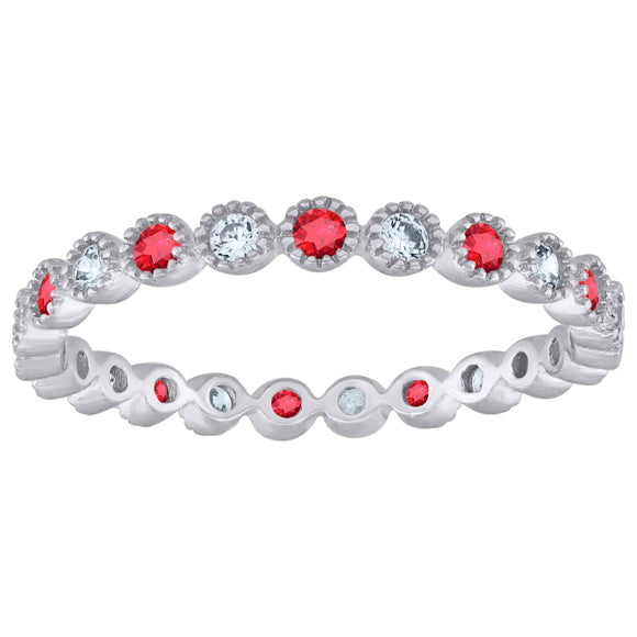 925 Sterling Silver Womens White Red Cubic-Zirconia Ring Size 7