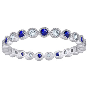 925 Sterling Silver Womens White Royal Blue Cubic-Zirconia Ring Size 7