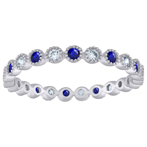 925 Sterling Silver Womens White Royal Blue Cubic-Zirconia Ring Size 7