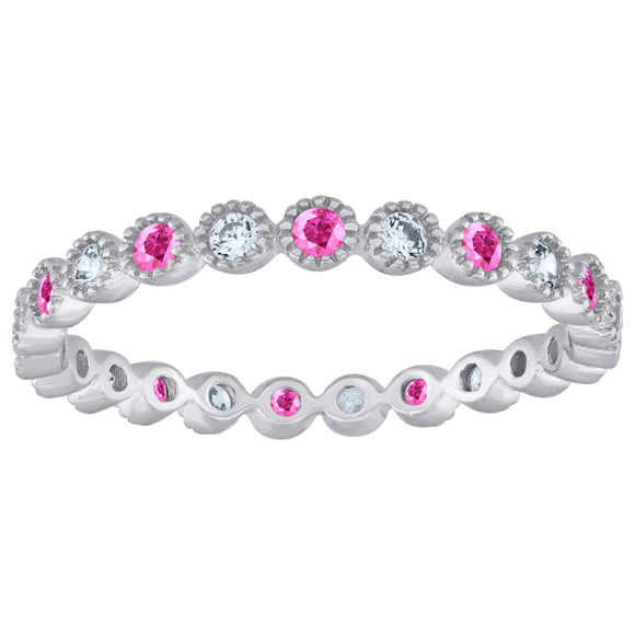 925 Sterling Silver Womens White Pink Cubic-Zirconia Ring Size 7