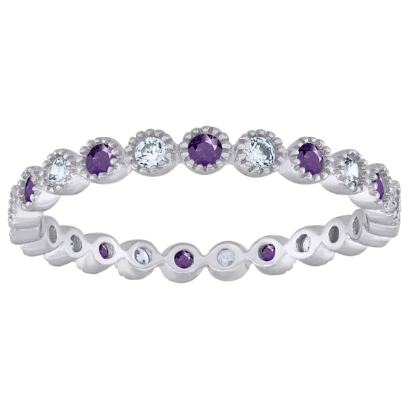 925 Sterling Silver Womens White Purple Cubic-Zirconia Ring Size 7