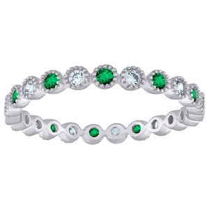 925 Sterling Silver Womens White Green Cubic-Zirconia Ring Size 6