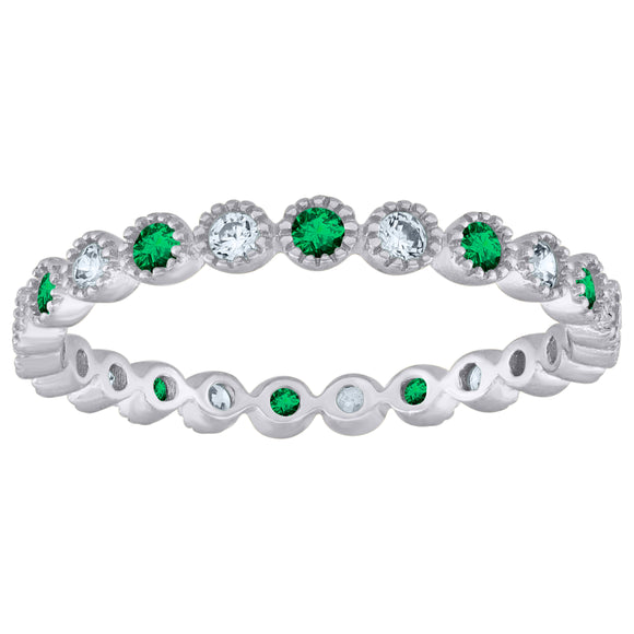 925 Sterling Silver Womens White Green Cubic-Zirconia Ring Size 6