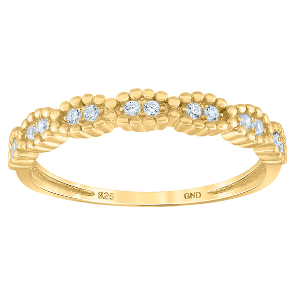 925 Sterling Silver Yellow-Tone Womens Cubic Zirconia Semi Eternity Stackable Wedding Band Ring Size 8