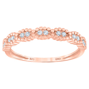 925 Sterling Silver Rose-Tone Womens Cubic Zirconia Semi Eternity Stackable Wedding Band Ring Size 7