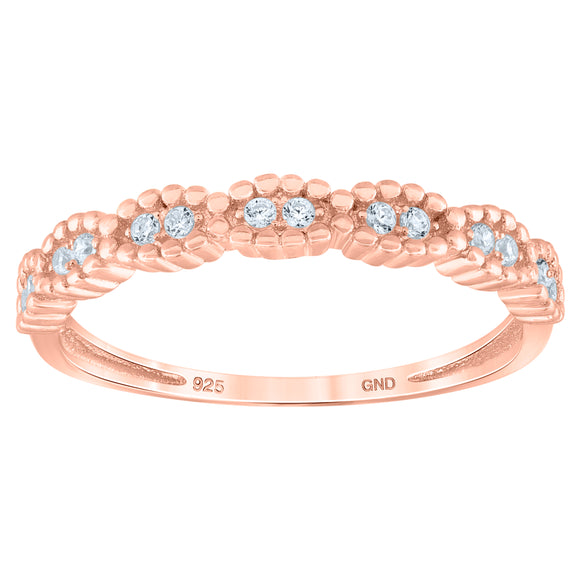 925 Sterling Silver Rose-Tone Womens Cubic Zirconia Semi Eternity Stackable Wedding Band Ring Size 7