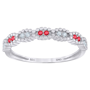 925 Sterling Silver Womens White Red Cubic Zirconia Semi Eternity Stackable Wedding Band Ring Size 6