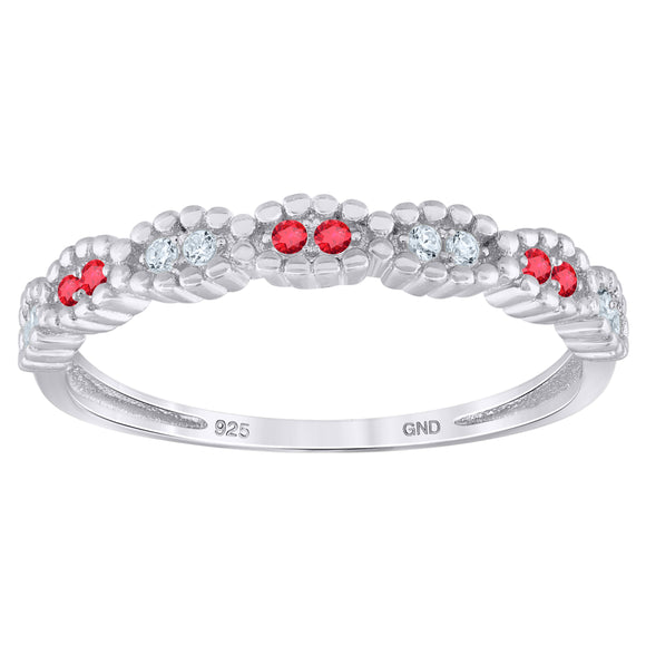 925 Sterling Silver Womens White Red Cubic Zirconia Semi Eternity Stackable Wedding Band Ring Size 6