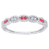 925 Sterling Silver Womens White Red Cubic Zirconia Semi Eternity Stackable Wedding Band Ring Size 7