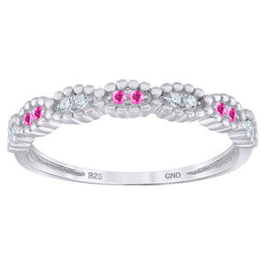925 Sterling Silver Womens White Pink Cubic Zirconia Semi Eternity Stackable Wedding Band Ring Size 6