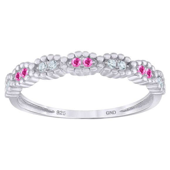 925 Sterling Silver Womens White Pink Cubic Zirconia Semi Eternity Stackable Wedding Band Ring Size 6