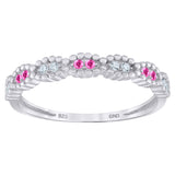 925 Sterling Silver Womens White Pink Cubic Zirconia Semi Eternity Stackable Wedding Band Ring Size 7
