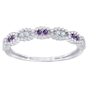 925 Sterling Silver Womens White Purple Cubic Zirconia Semi Eternity Stackable Wedding Band Ring Size 6