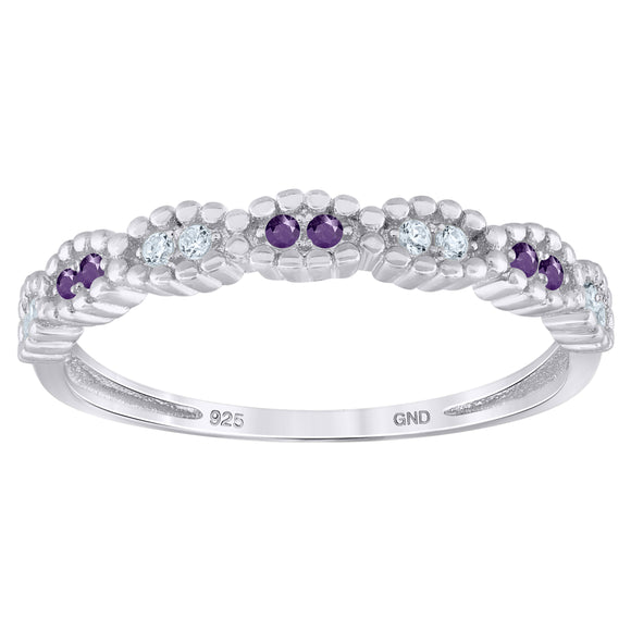 925 Sterling Silver Womens White Purple Cubic Zirconia Semi Eternity Stackable Wedding Band Ring Size 6